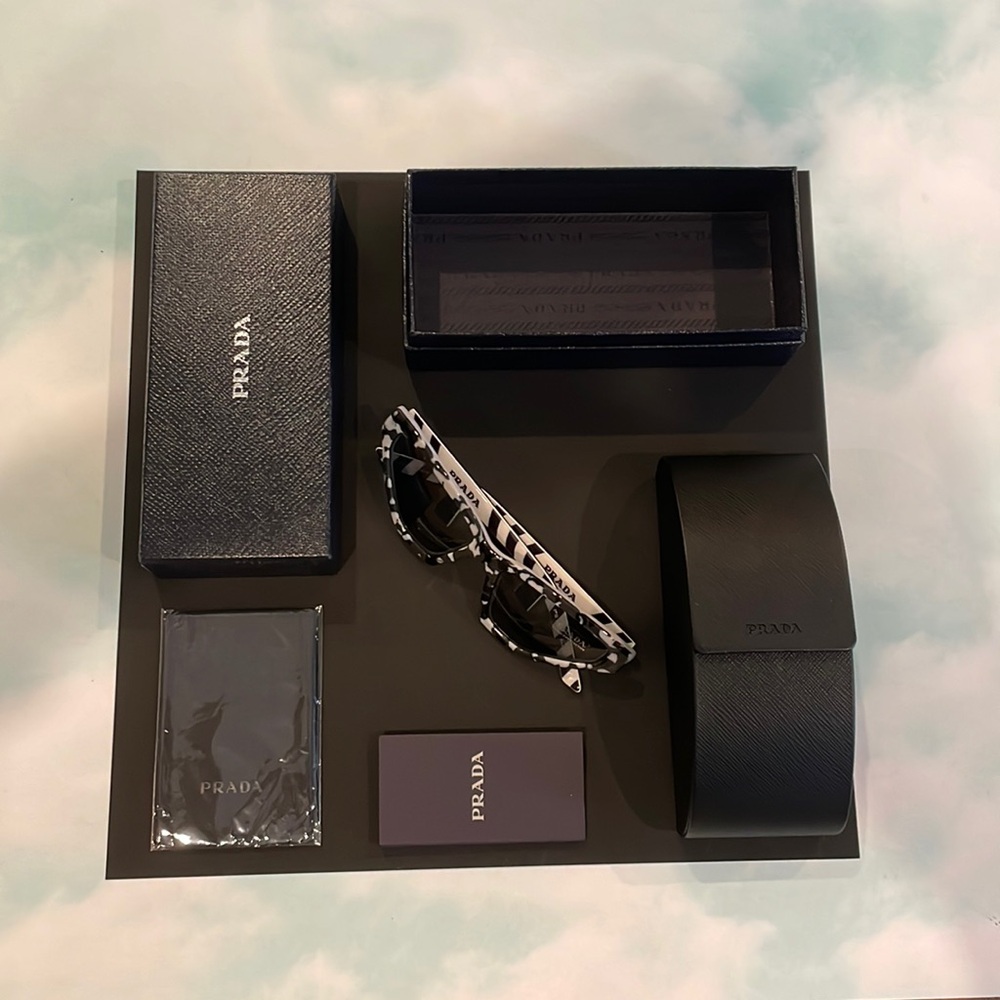 PRADA Sunglases Gray/ Black and white